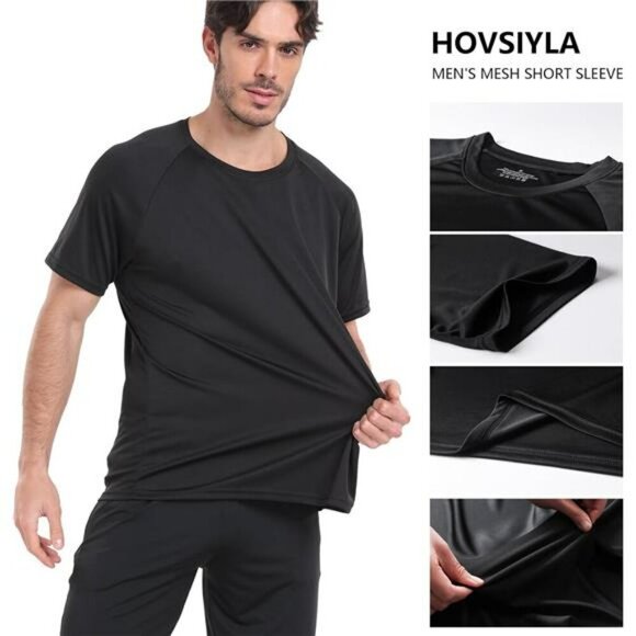 Mens Dry Fit Running Shirt Moisture Wicking Gym Workout Athletic T Shirt - Picture 3 of 7